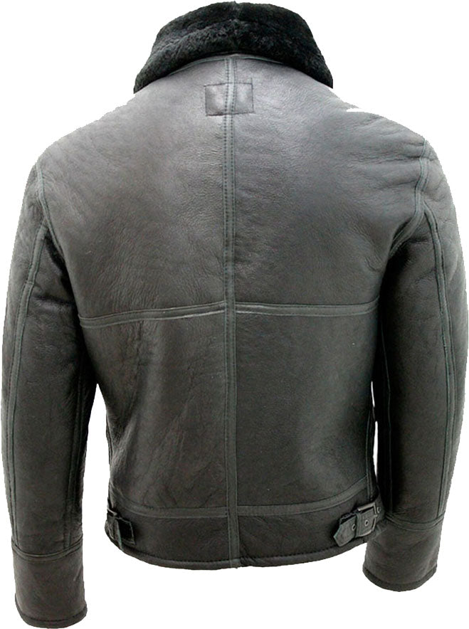 Mens Black Air Force Real Leather Jacket With Fur - Shearling leather