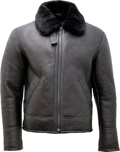 Mens Black Air Force Real Leather Jacket With Fur - Shearling leather