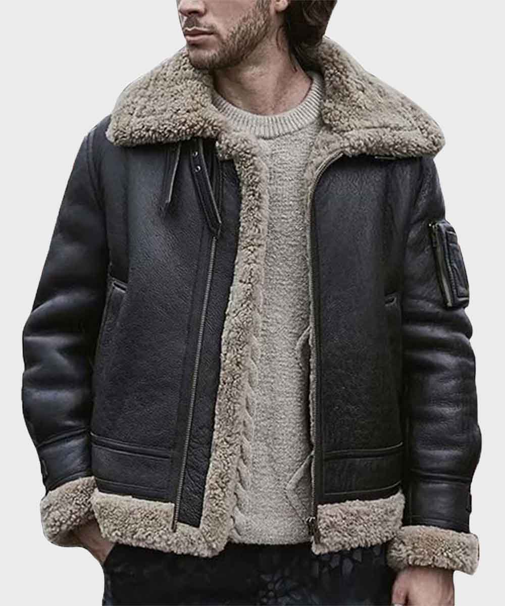 Mens Black Sheepskin Shearling Jacket - Shearling leather