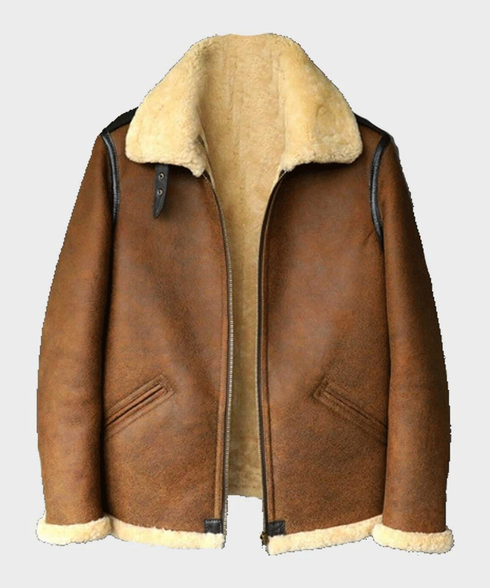 Mens Brown B3 Shearling Aviator Leather Jacket
