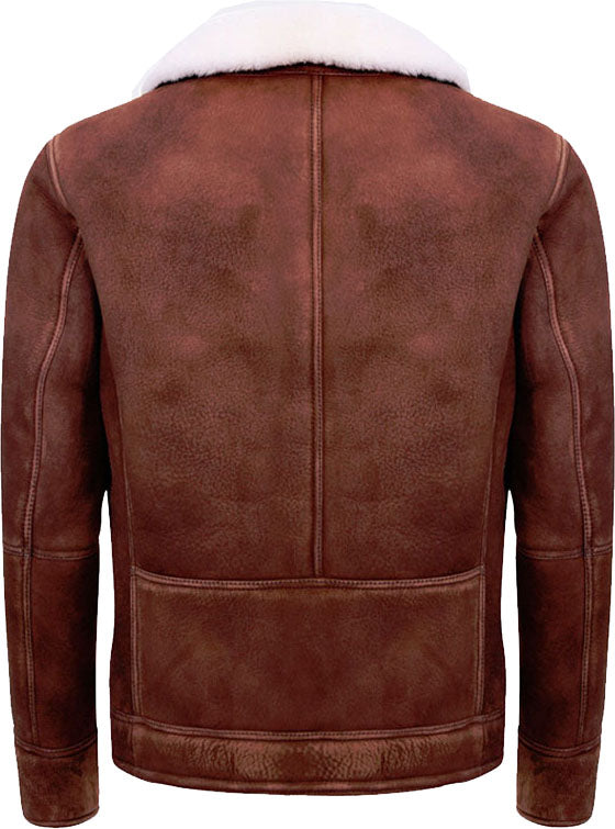 Mens Brown Cream Flying Leather Jacket With Fur - Shearling leather