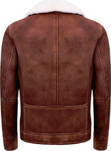 Load image into Gallery viewer, Mens Brown Cream Flying Leather Jacket With Fur - Shearling leather
