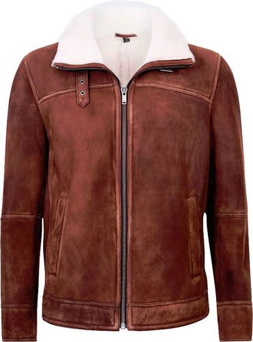 Mens Brown Cream Flying Leather Jacket With Fur - Shearling leather