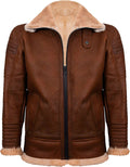 Mens Brown Nappa Leather Jacket With Fur - Shearling leather
