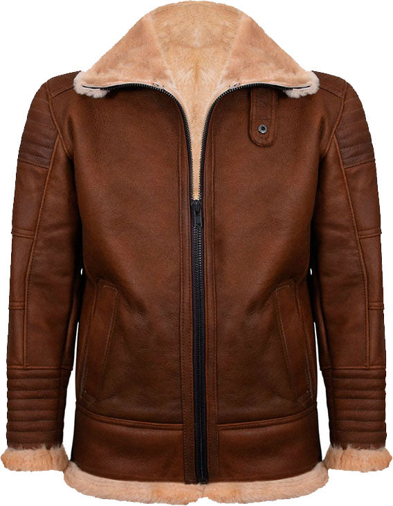Mens Brown Nappa Leather Jacket With Fur - Shearling leather