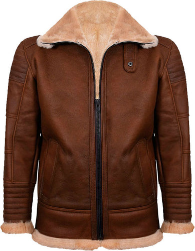 Mens Brown Nappa Leather Jacket With Fur - Shearling leather