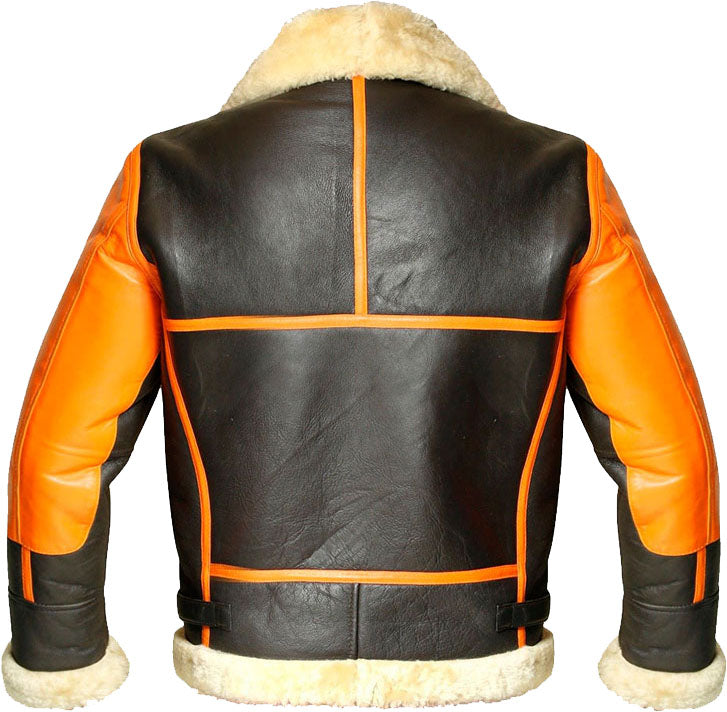 Mens Brown Real Bomber Leather Jacket With Fur - Shearling leather