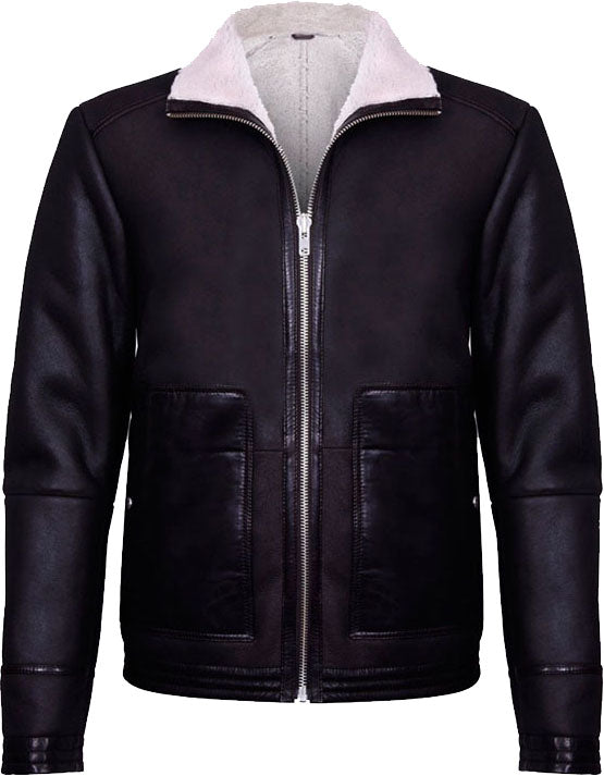 Mens Brown Soft Aviator Leather Jacket With Fur - Shearling leather