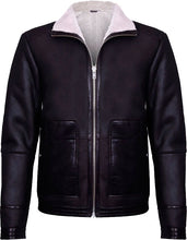 Load image into Gallery viewer, Mens Brown Soft Aviator Leather Jacket With Fur - Shearling leather

