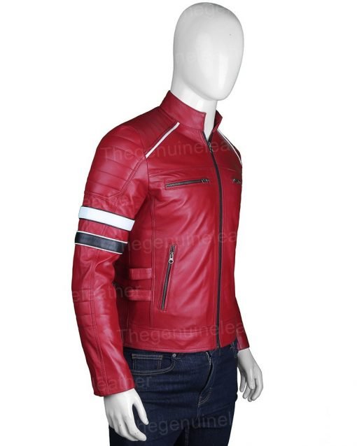 Mens Red Cafe Racer Jacket