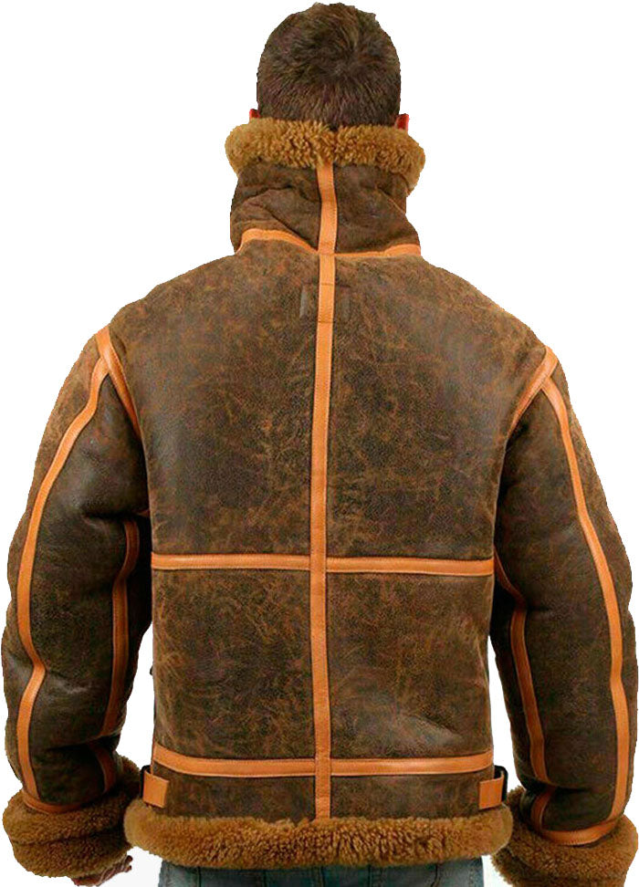 Mens Classic Style B3 Bomber Leather Jacket With Fur - Shearling leather