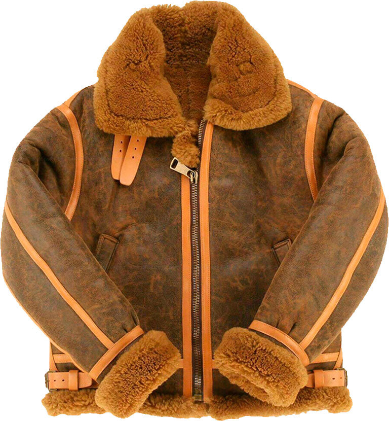 Mens Classic Style B3 Bomber Leather Jacket With Fur - Shearling leather
