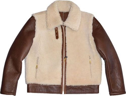 Mens Cowhide Out Tan Brown Leather Jacket With Fur - Shearling leather