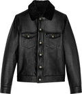 Mens Denim Style Genuine Leather Jacket With Fur - Shearling leather