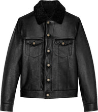 Load image into Gallery viewer, Mens Denim Style Genuine Leather Jacket With Fur - Shearling leather
