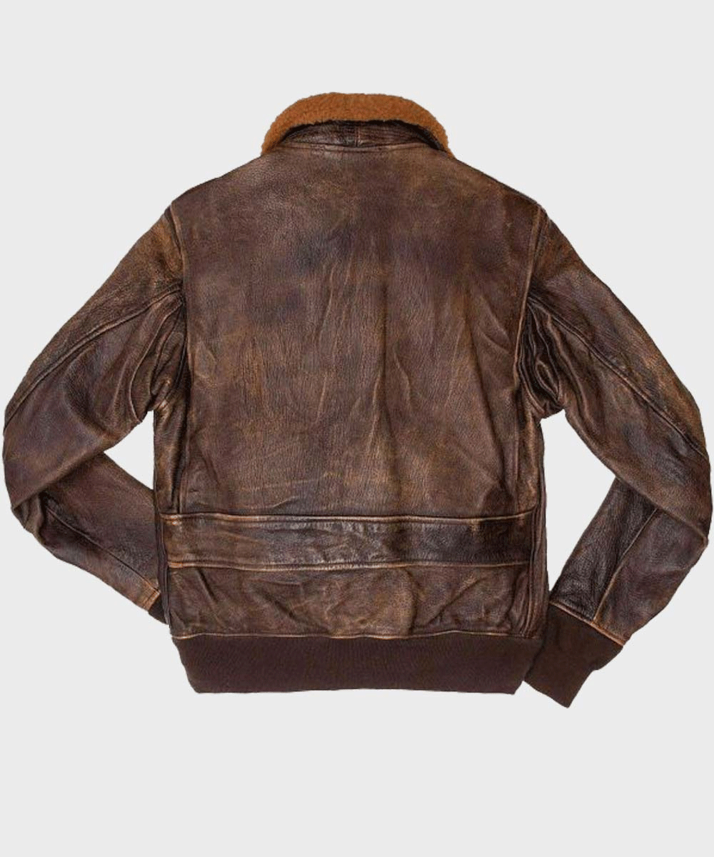 Distressed Brown Flight Bomber Jacket | Mens Shearling Bomber Jacket