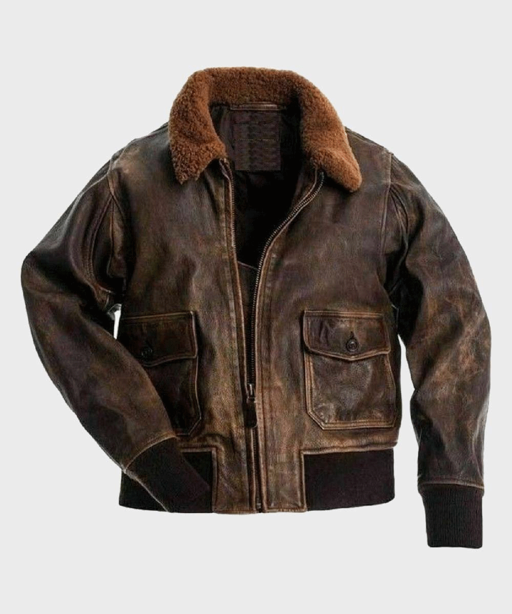 Mens Aviator Distressed Brown G-1 Flight Leather Jacket