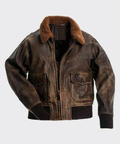 Mens Aviator Distressed Brown G-1 Flight Leather Jacket