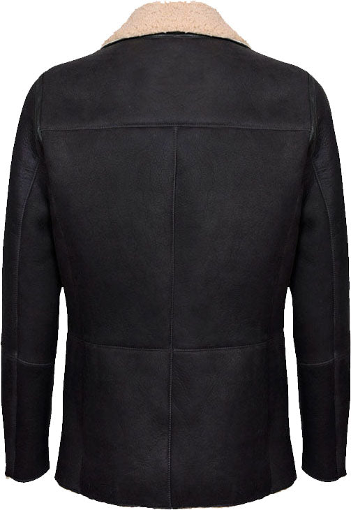 Mens Double Breasted Real Leather Jacket With Fur - Shearling leather