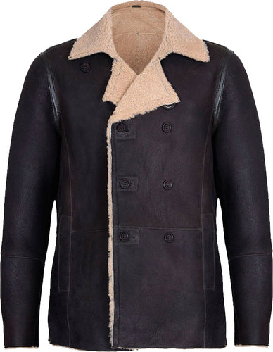 Mens Double Breasted Real Leather Jacket With Fur - Shearling leather