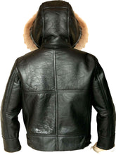 Load image into Gallery viewer, Mens Hooded Flight Bomber Leather Jacket With Fur - Shearling leather

