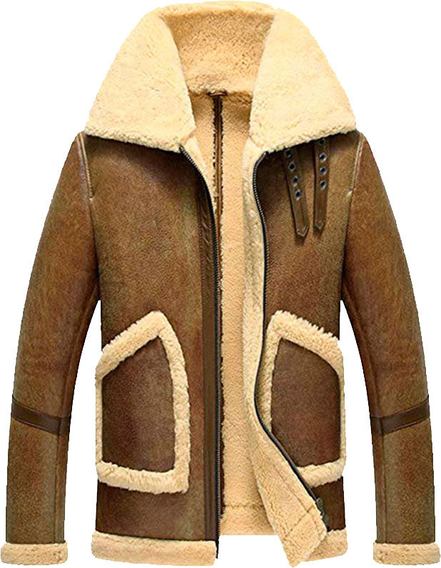 Mens Flight Short Leather Jacket With Fur - Shearling leather