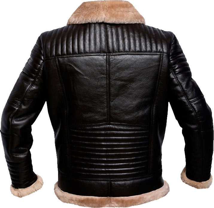 Mens Raf Brown Bomber Leather Jacket With Fur - Shearling leather