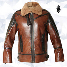 Load image into Gallery viewer, Mens RAF Flight Aviator Real Sheepskin Fur Collar Leather Jacket - Shearling Leather Jacket
