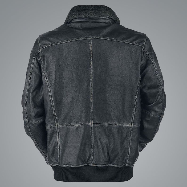 Mens Bike Racer Black Leather Jacket - Shearling leather
