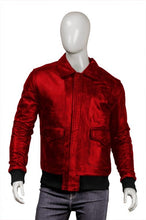 Load image into Gallery viewer, Mens Bomber Red Leather Jacket
