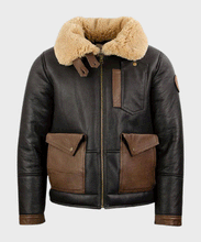 Load image into Gallery viewer, B3 Shearling Chocolate Black Bomber Leather Jacket for Mens
