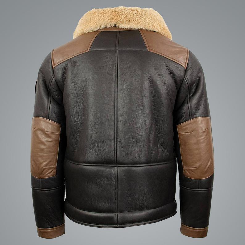 Mens Sheepskin Chocolate Black Bomber Jacket - Shearling leather