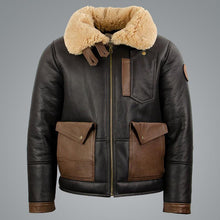 Load image into Gallery viewer, Mens Sheepskin Chocolate Black Bomber Jacket - Shearling leather
