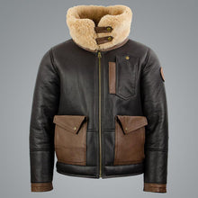 Load image into Gallery viewer, Mens Sheepskin Chocolate Black Bomber Jacket - Shearling leather
