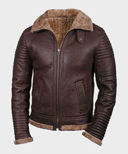 Load image into Gallery viewer, Mens Brown Sheepskin Shearling Leather Jacket

