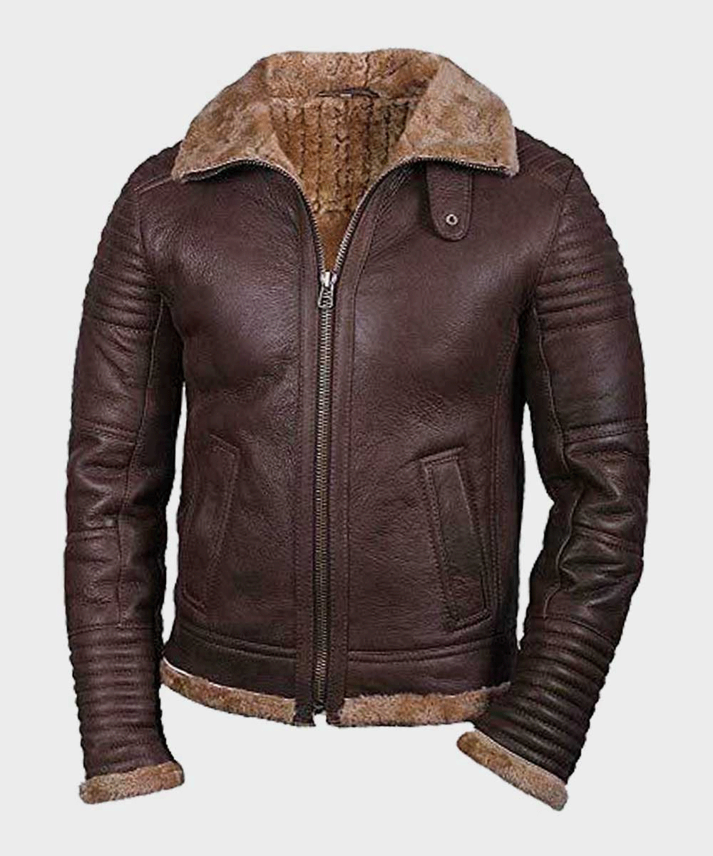 Mens Brown Sheepskin Shearling Leather Jacket
