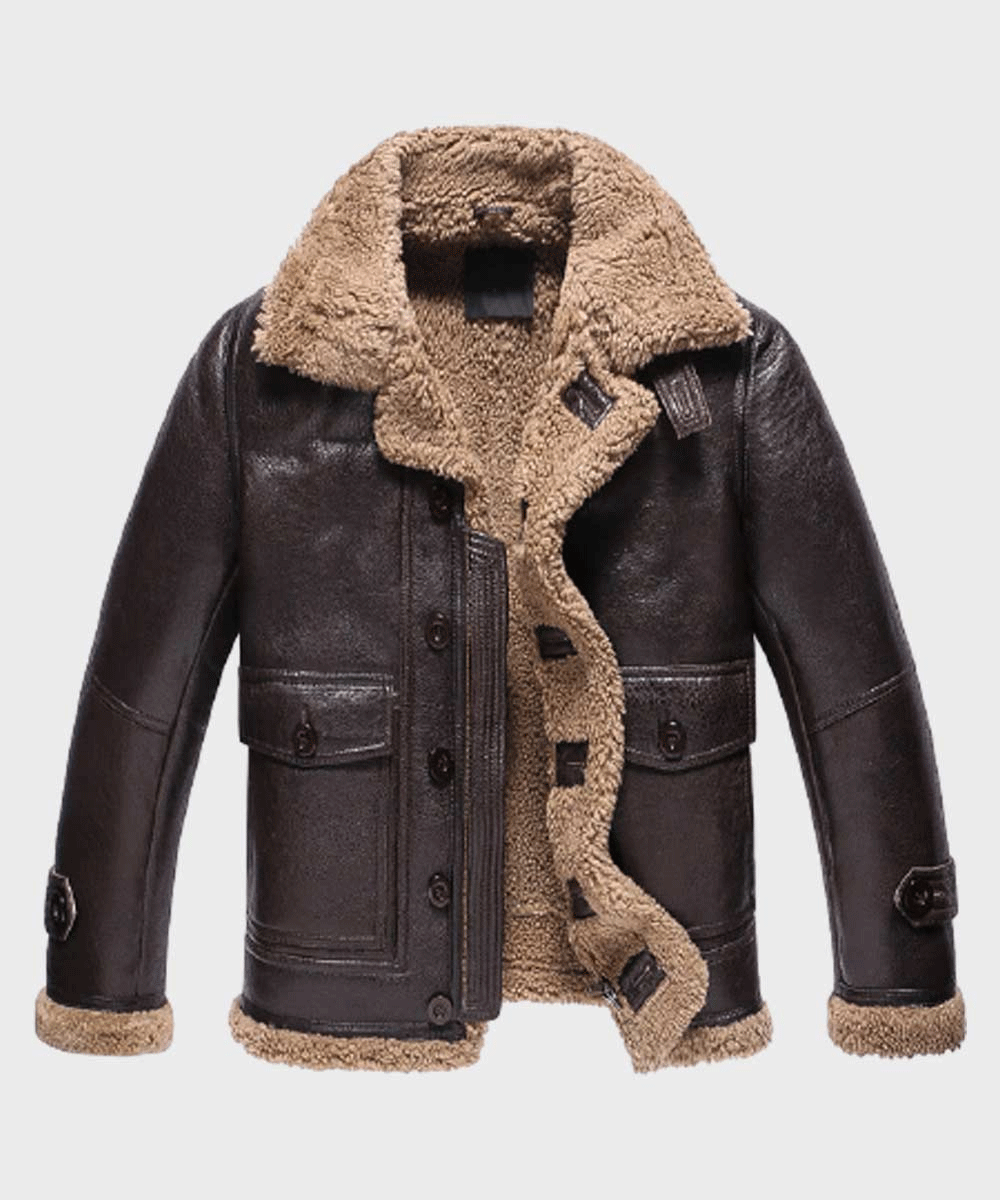 Mens Sheepskin Shearling Dark Brown Leather Jacket