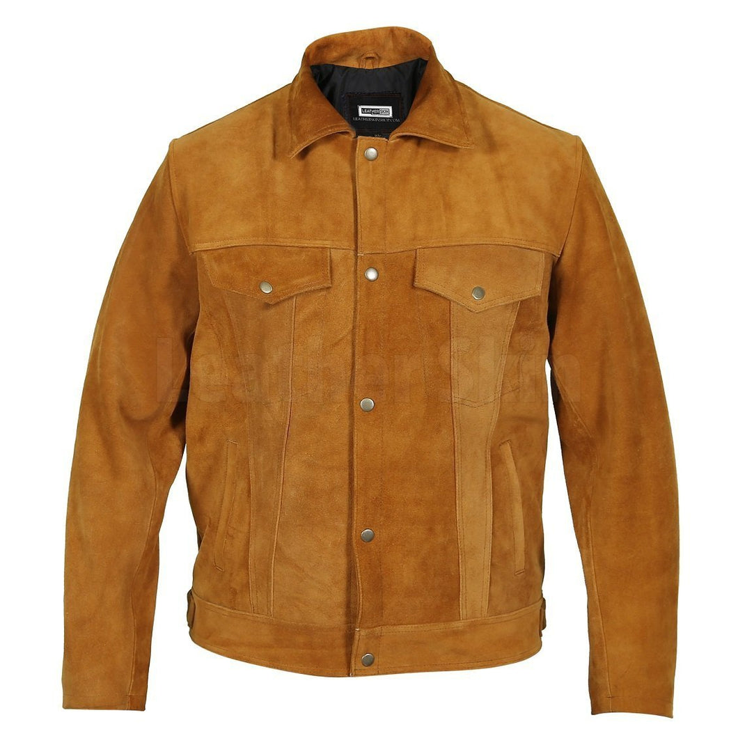 Mens Tan Suede Genuine Leather Jacket - Shearling leather