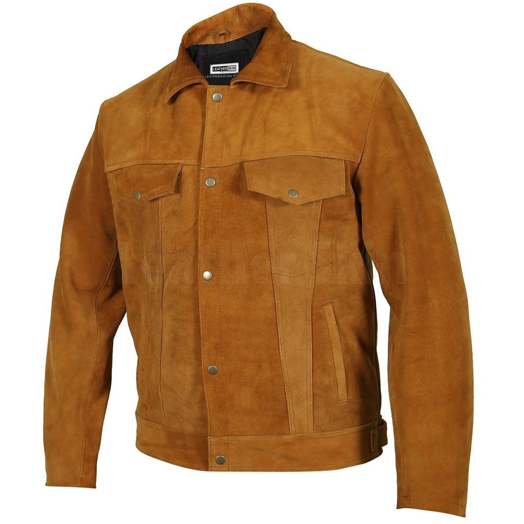Mens Tan Suede Genuine Leather Jacket - Shearling leather