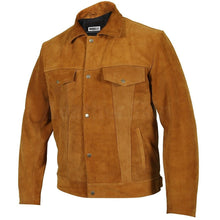 Load image into Gallery viewer, Mens Tan Suede Genuine Leather Jacket - Shearling leather
