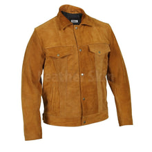 Load image into Gallery viewer, Mens Tan Suede Genuine Leather Jacket - Shearling leather
