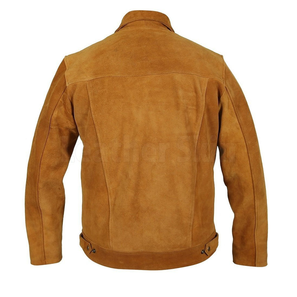 Mens Tan Suede Genuine Leather Jacket - Shearling leather