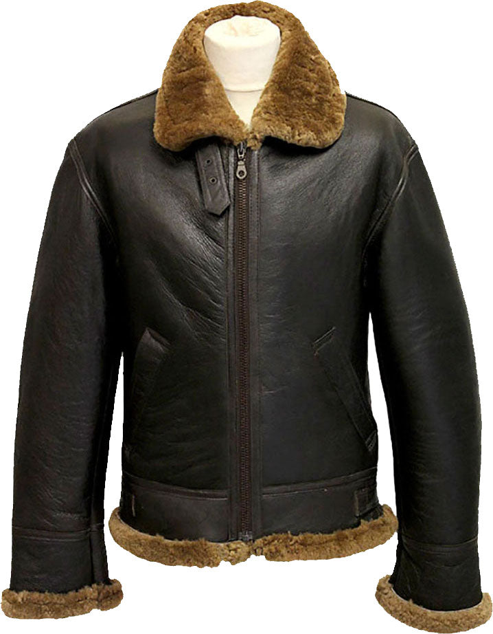 Mens Winter Aviator B3 Leather Jacket With Fur - Shearling leather