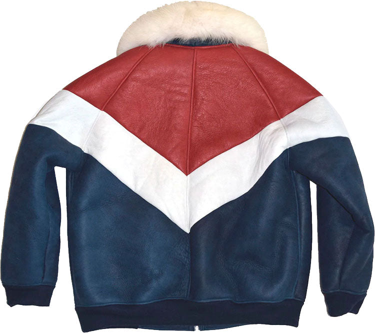 Mens Winter V Bomber Leather Jacket With Fur - Shearling leather