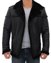 Load image into Gallery viewer, Mens Black Shearling Winter Leather Jacket
