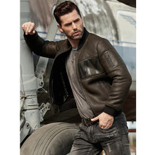 Load image into Gallery viewer, Mens ArmyGreen B3 Flight Sheepskin Motorcycle Leather Jacket

