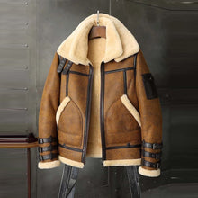Load image into Gallery viewer, Mens B3 RAF Aviator Brown Double Collar Flight Shearling Leather Jacket Coat
