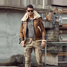 Load image into Gallery viewer, Mens B3 RAF Aviator Brown Double Collar Flight Shearling Leather Jacket Coat

