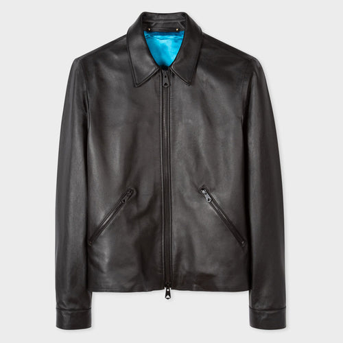 Mens Black Down Collar Sheepskin Leather Jacket