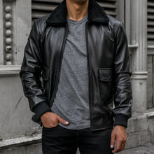 Load image into Gallery viewer, Mens Black G-1 Flight Leather Bomber Jacket
